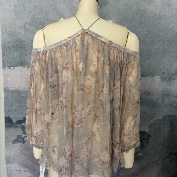 Zimmermann Floral Off-Shoulder Blouse - Gray and Pink 100% Silk - Picture 5 of 12